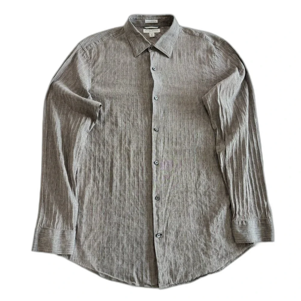 Banana Republic Mens XL Brown Slim Fit Italian Linen Long Sleeve Shirt Good